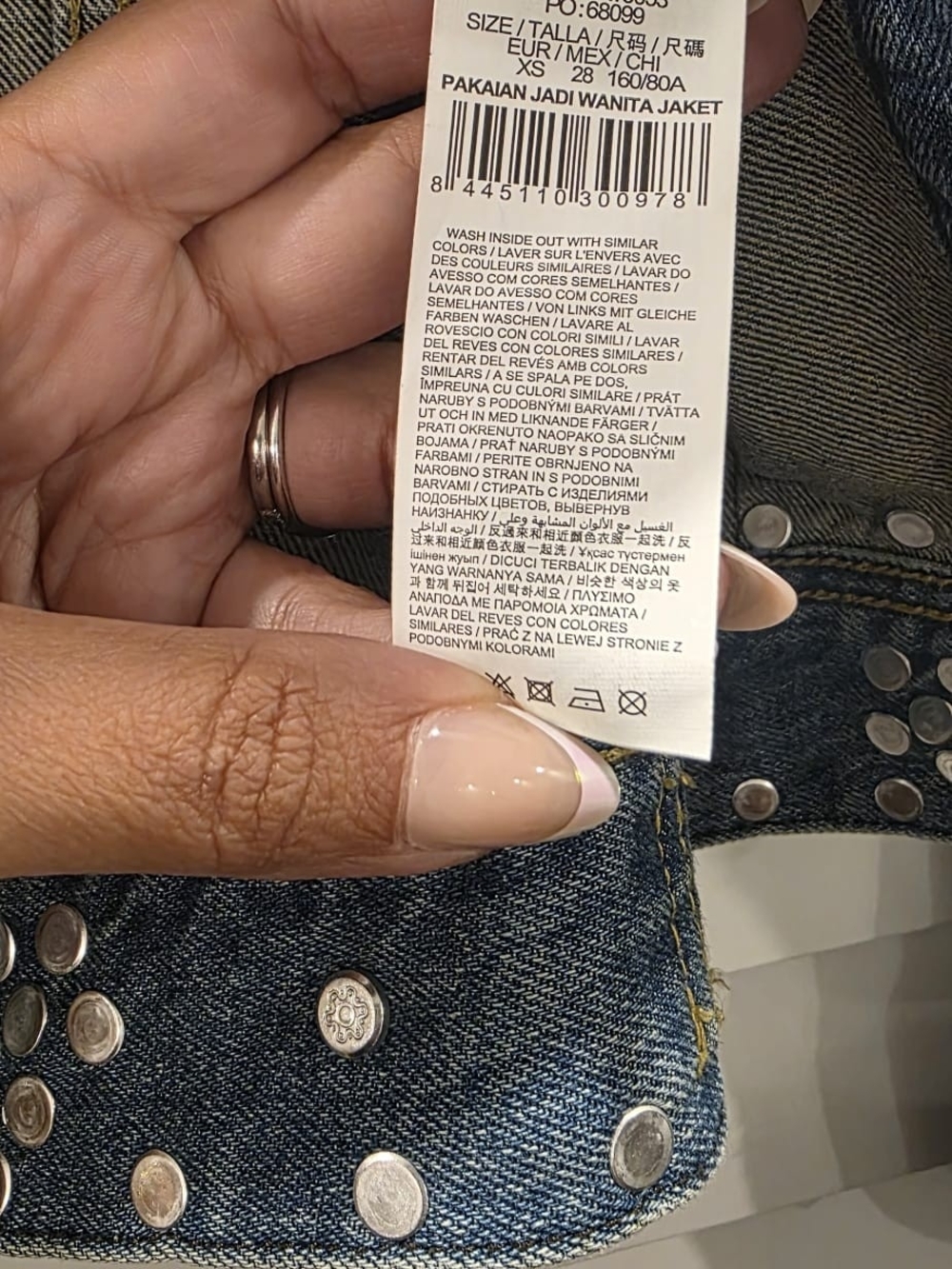 Desigual Studded Blue Denim Jacket with Red Accent - Picture 7 of 9